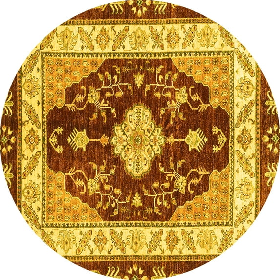 Ahgly Company Machine Washable Indoor Round Abstract Yellow Modern Area Rugs, 5' Round