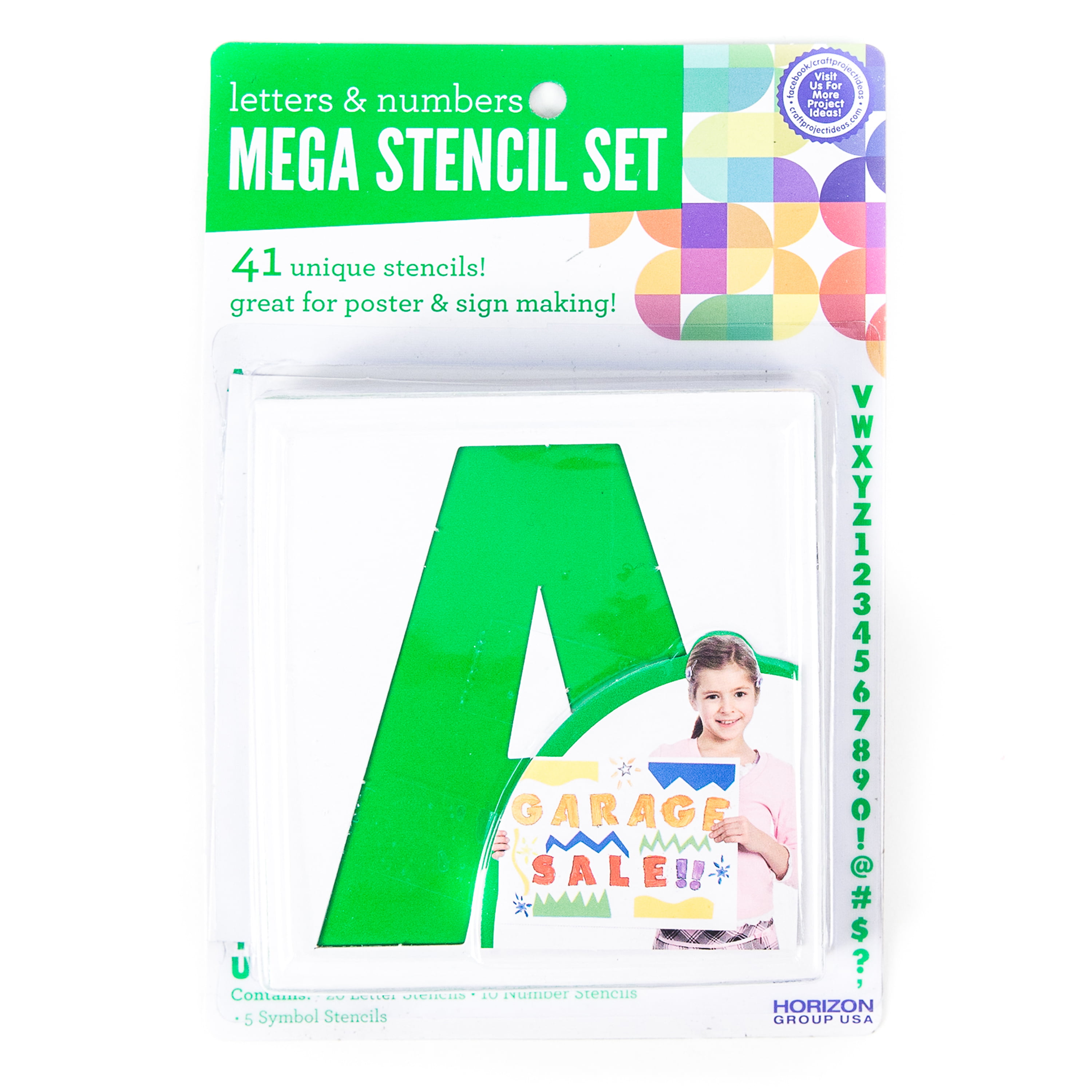 9 Stencil Sheets Color Perfect Numbers & Symbols Crayola Outdoor Stencil Pack
