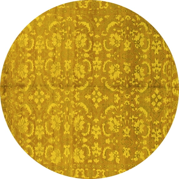 Ahgly Company Machine Washable Indoor Round Abstract Yellow Modern Area Rugs, 7' Round