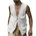 thumbnail image 3 of BiZtdJrK Tank Tops for Men Sleeveless Button Down Linen Shirts Basic Solid Color Tropical Vest with Pocket Summer Beach Vacation Clothes White S Lightning Sales of Today, 3 of 7