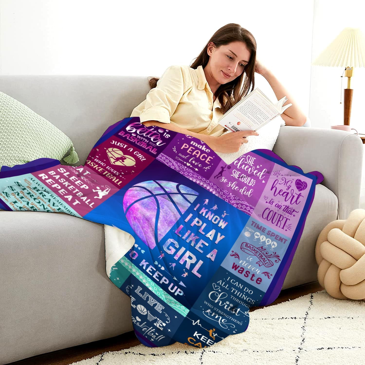 Basketball Gifts Blanket for Girls Women Ultra Soft Flannel Basketball Throw Blanket Merch Sport Basketball Gifts for Basketball Team Lovers Stuff 80"x60"