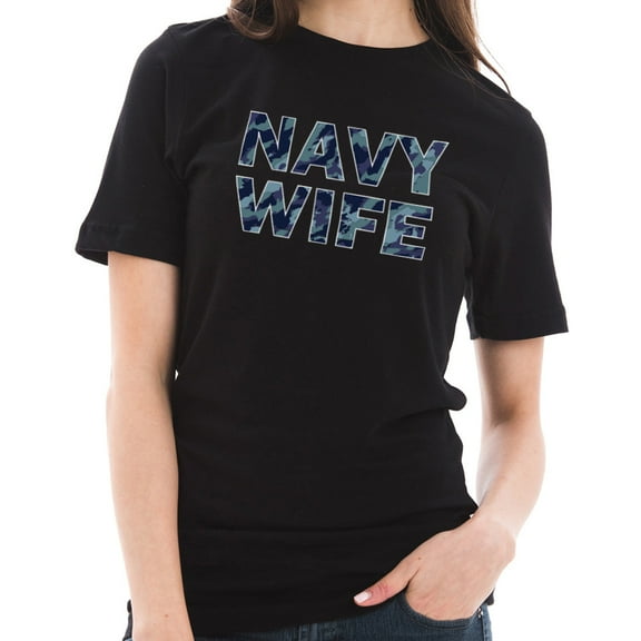 Plus Size Navy Wife Graphic Design Unisex Short Sleeve Cotton Jersey T-Shirt - Black XL