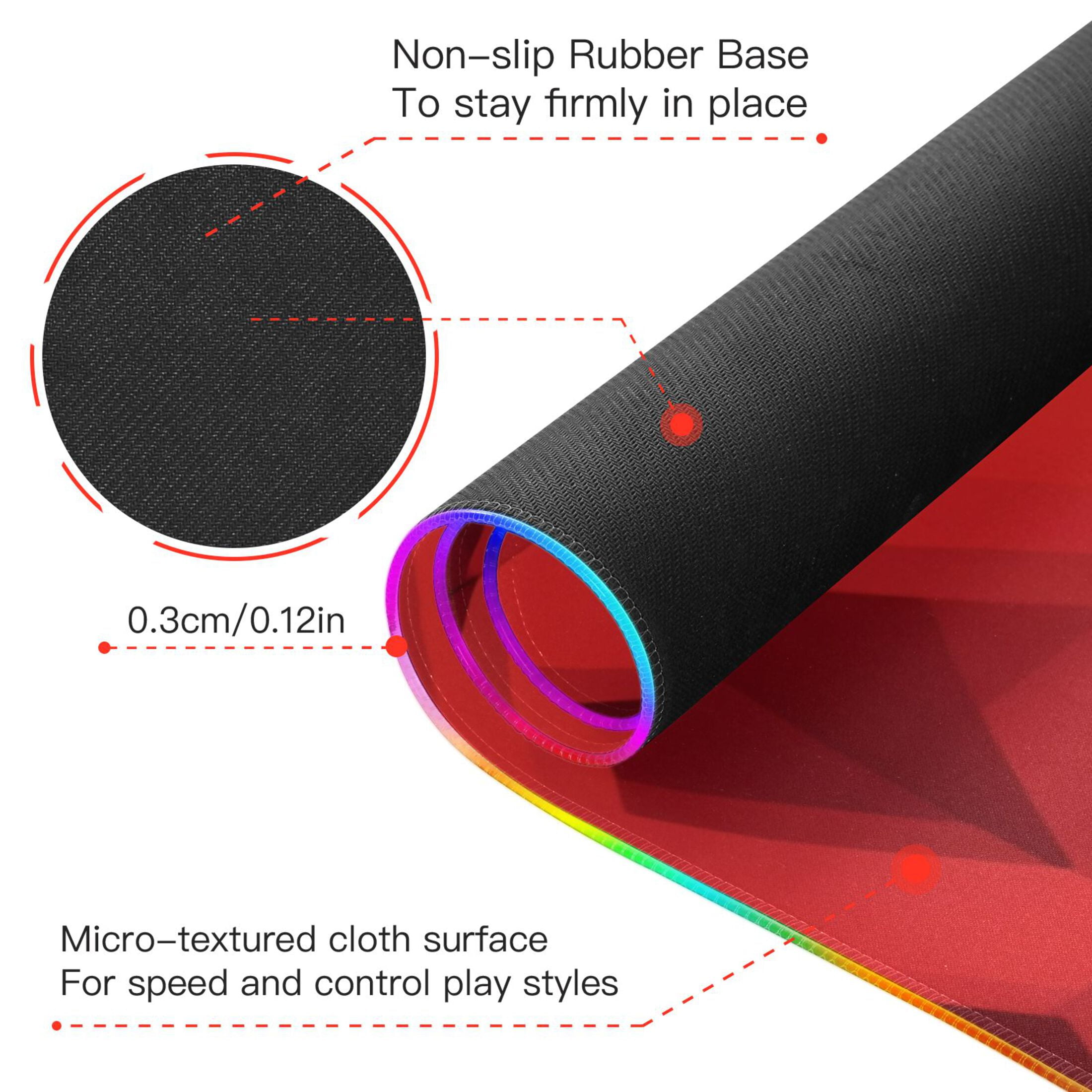 Red Geometric Patten RGB Gaming Mouse Pad Large Keyboard Mat Rubber Base 13 Light Modes