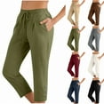 thumbnail image 2 of Bloomae Capris Pants for Women Soft Cotton and Linen Casual Summer Straight Wide Leg Loose Drawstring Elastic High Waist Cropped Trouser with Pockets Black XL, 2 of 5