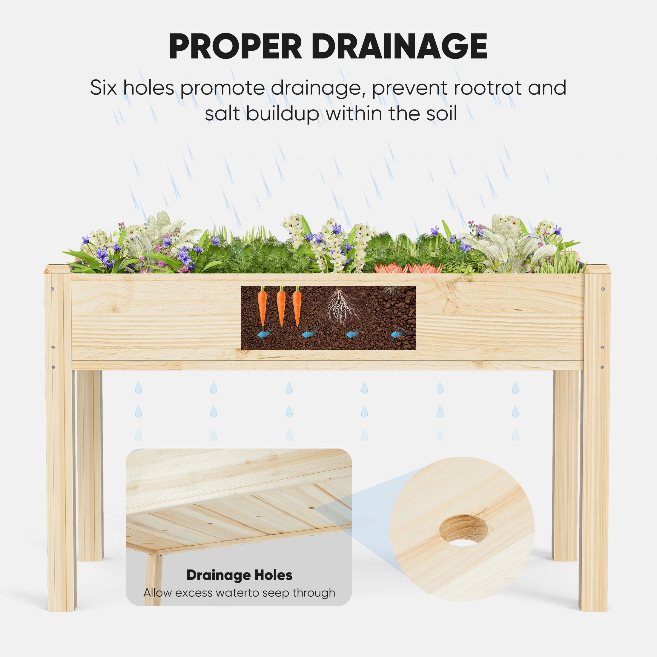 CONCETTA Elevated Wooden Garden Bed with Legs, 48x24x30in Planter Box with Liner for Herbs, Flowers, Veggies, 300lbs Capacity, Perfect for Patio, Balcony, Backyard