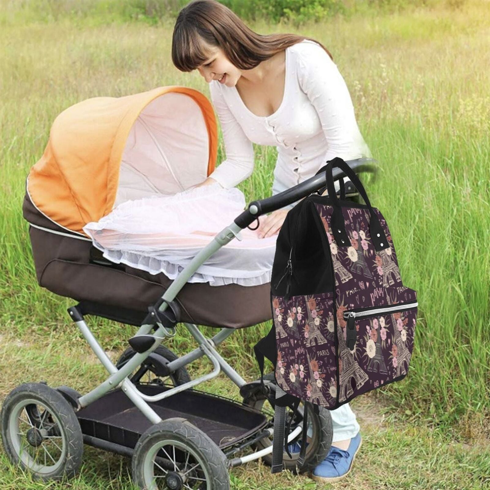Ratiio Romantic Paris Mummy Backpack - Waterproof Twill Canvas, Large Capacity Diaper Bag with Multiple Pockets and Adjustable Straps