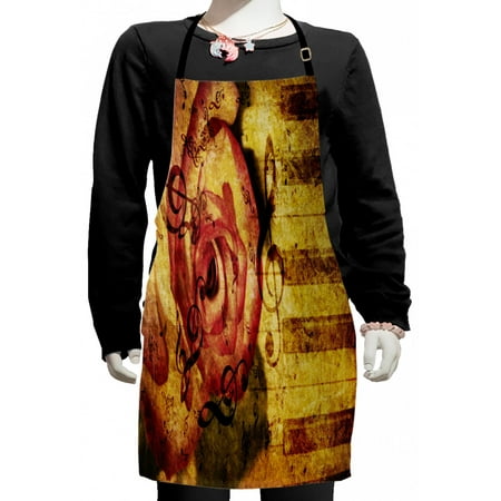 

Rose Kids Apron Vintage Background Piano Keyboard and Grand Majestic Flora Melodic Love Art Theme Boys Girls Apron Bib with Adjustable Ties for Cooking Baking Painting Cream Red by Ambesonne