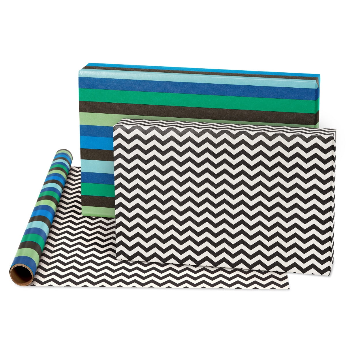 American Greetings Reversible Wrapping Paper, Plaid and Stripes, Durable Crafts, 4 Rolls (120 sq. ft)