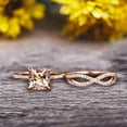 thumbnail image 2 of 2.5 Carat VS Morganite Wedding Ring Set 6mm Princess Cut 10k Rose Gold Engagement Ring Bridal Ring Loop Infinity Stacking Matching Band Staggering Shining Vintage Look, 2 of 5