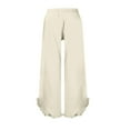 thumbnail image 5 of Tittly Wide Leg Pants Woman Baggy Pants Linen Pants Women 2025 Women's Linen Summer Solid Color Palazzo Pants Flowy Wide Leg Beach Pants With Pockets Comfy Pants Women Sweatpants Women Beige L, 5 of 5