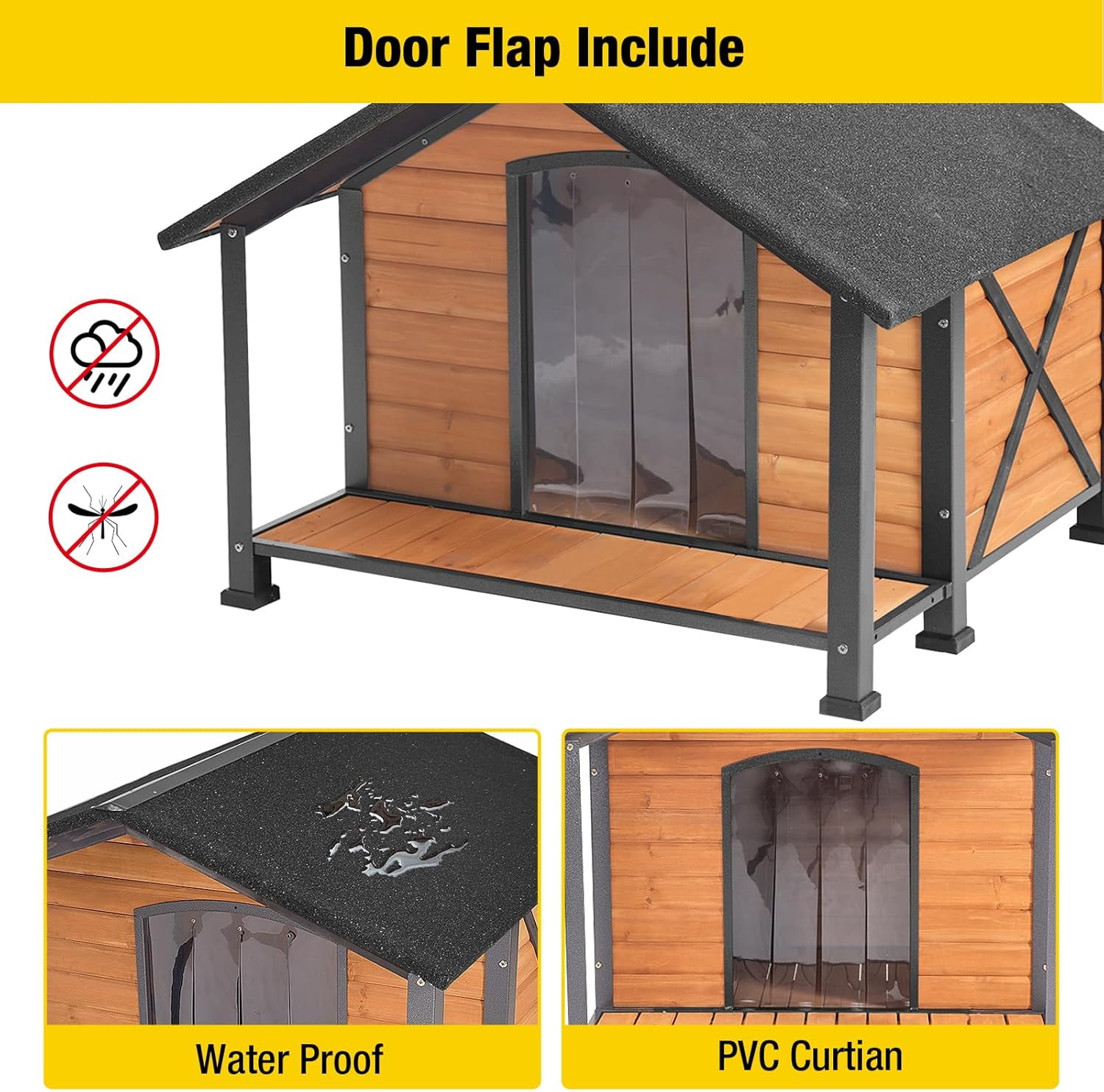 Aivituvin Insulated Dog House with Insulated Liner, Anti-Chewing Iron Frame 34.3" Large Outdoor Dog Kennel for Winter, Weatherproof