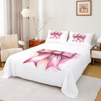 Manfei Cute Cartoon Bowknot Bed Sheets,Baseball Sport Game King Sheets,Pink White Sheet Set For Girl,Breathable Home Decor,4pcs