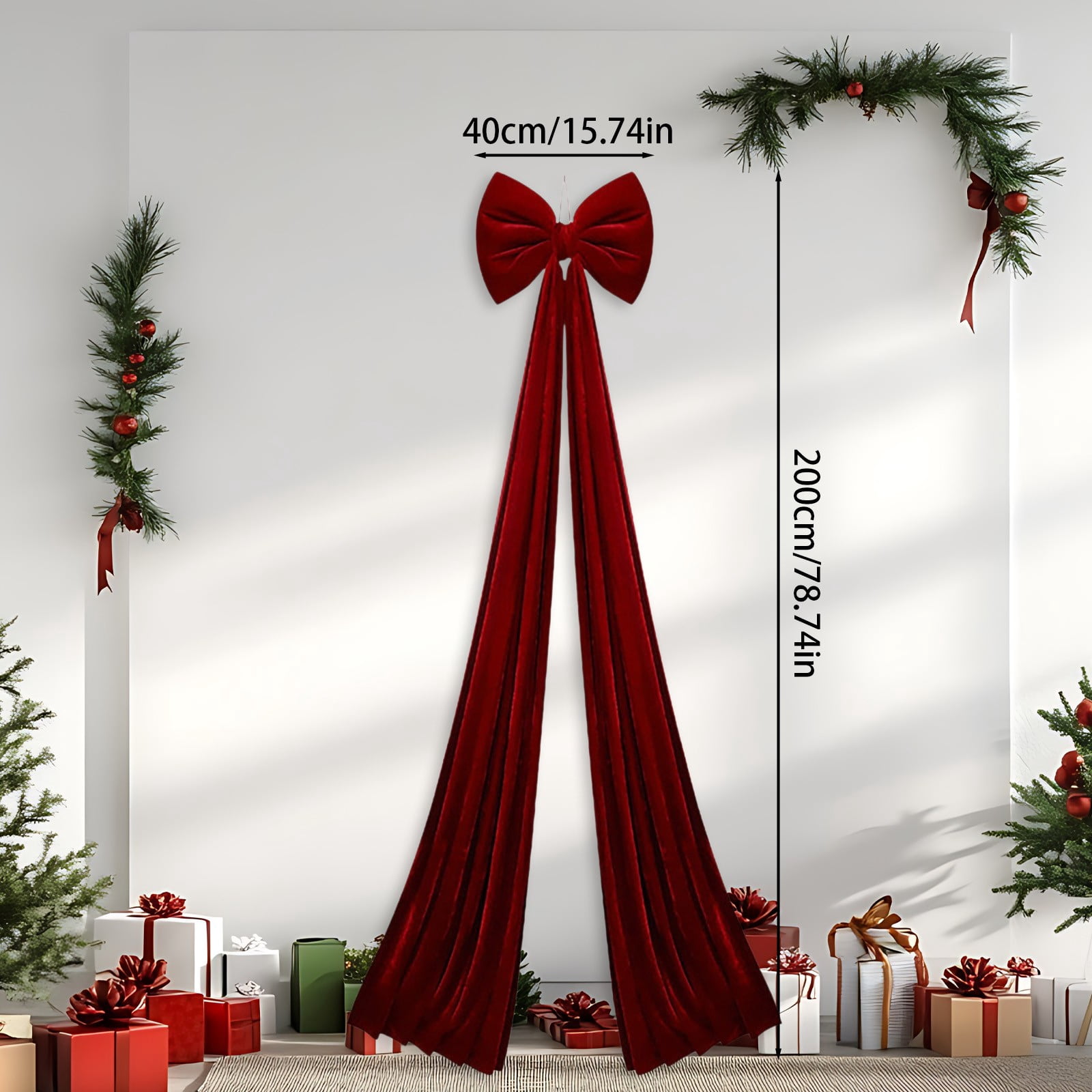 Ayprnig Christmas Decorations - 6.5 Ft Giant Christmas Bows, Christmas Velvet Bow For Tree Topper, Christmas Tree Bows For Christmas Tree, Wreath, Wall, Backdrop Decorations 15.7x78.7 Inch Red