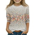 thumbnail image 2 of Drmagiyhm Gray Girls 3/4 Sleeve Tops Size 10-12 Casual Floral Print Shirts Fall Winter Cute T-Shirts Girl Crewneck Tops 7-8 Years, 2 of 3