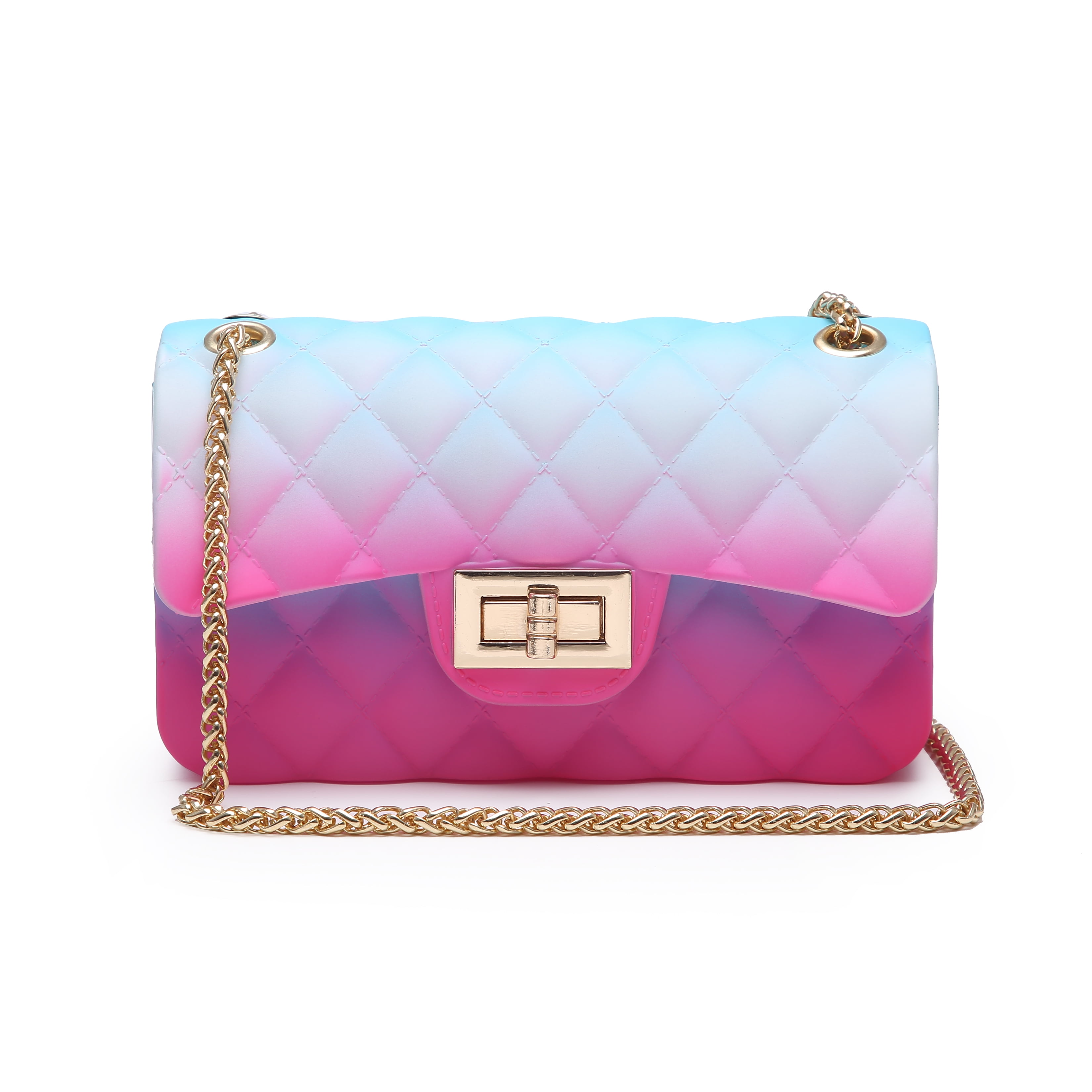 Poppy Fashion Rainbow Color Quilted Jelly Bag PVC Crossbody Shoulder