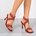 thumbnail image 3 of SACFOF Women's Square Open Toe Strappy Heeled Sandals Elastic Ankle Wrap Stripe Dress Shoes for Party Wedding Evening, 3 of 6