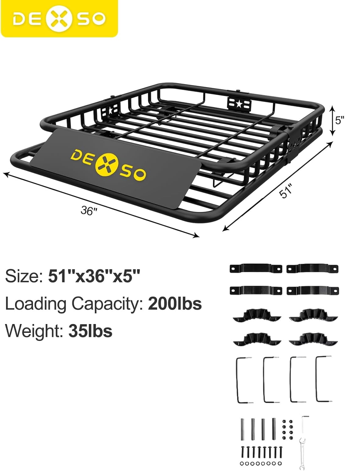 2025 New 51"x36" Universal Roof Rack Carrier Basket, 200 Lbs Capacity Roof Cargo Basket with Extension Luggage Holder Basket Heavy Duty for SUVs, Trucks, Vehicles