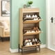 thumbnail image 1 of Garvee Mueble organizador zapatero de ratán natural, 3 niveles, para pantuflas, zapatillas, tacones y botas, color roble, 1 of 6