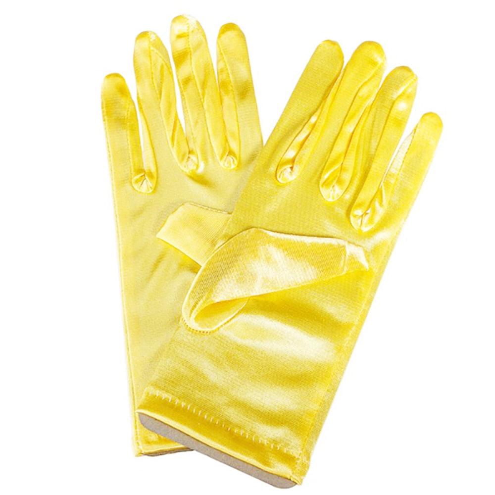 Short Satin White Sleeves Satin Gloves Bright Yellow Women'S Short ...