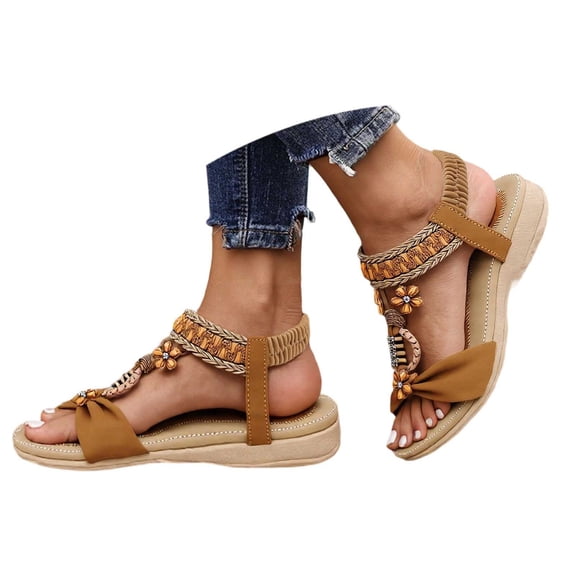 IWRICH Womens Low Wedge Sandals Arch Support Summer Beach Shoes Comfort Walking Bohemian Footwear Brown 8.5