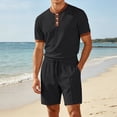 thumbnail image 5 of hotojiny Men's 2 Pieces Set Short Sleeve Henley Shirts and Comfortable Shorts Set Summer Beach Vacation Outfits(Black,XX-Large), 5 of 7