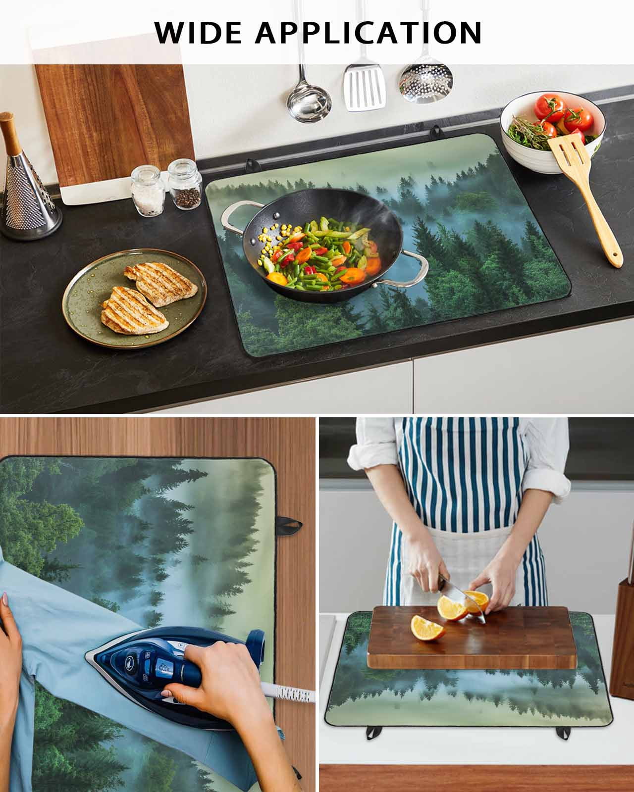 Large Induction Cooktop Protector Mat Mountain Stove Top Covers for Electric Stove, Forest Green Trees Modern Art Decorative Stove Burner Cover Mats, Glass Top Stove Cover
