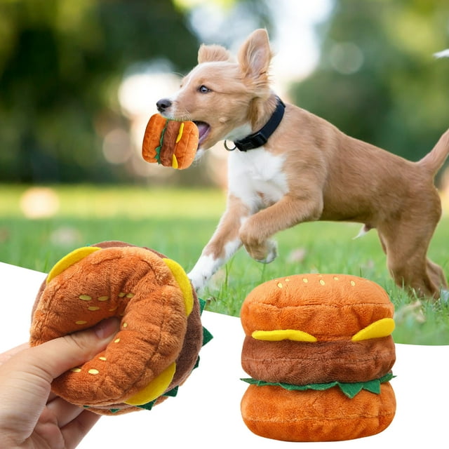 Interactive Plush Dog Toy Simulated Hamburger Built-in Sound Teeth Cleaning Relieve Boredom Dog Toys