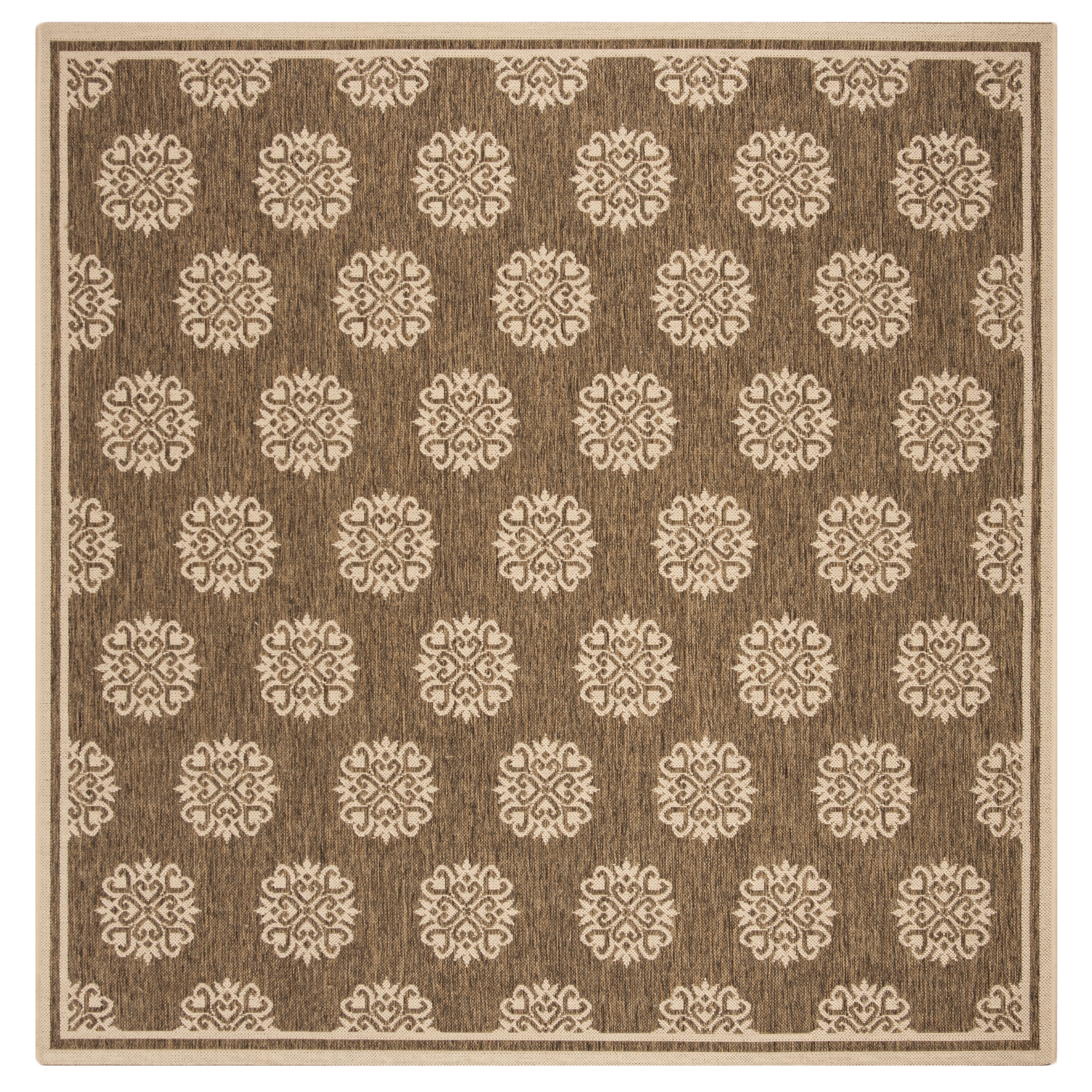 Safavieh Linden Rug Collection GeometricPower Loomed Beige/Cream Floral, Medallion, Border Area Rugs, 6'7" X 6'7" Square, Stain Resistant