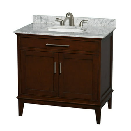 Wyndham Collection Hatton 36 inch Single Bathroom Vanity in Dark Chestnut, White Carrera Marble Countertop, Undermount Oval Sink, and Medicine Cabinet | Base UPC (Best Over The Counter Medicine For Chest Congestion And Cough)