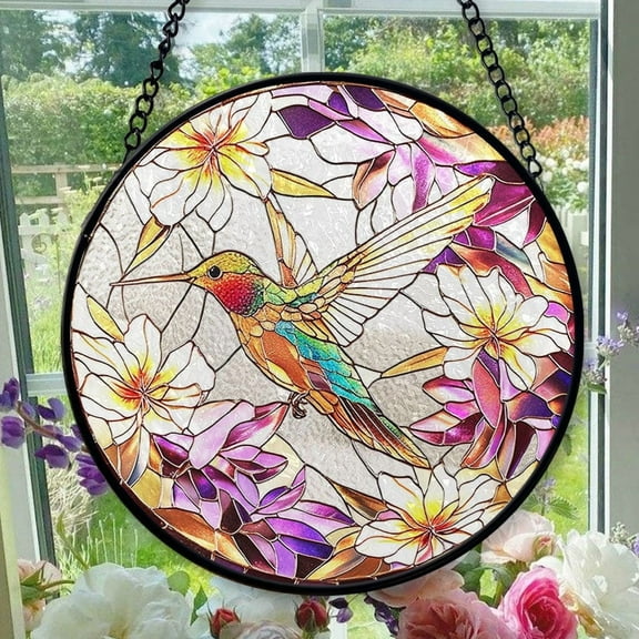 Hanging Stained Glass for Windows Hummingbird - Stained Glass for Windows Hummingbird, Festival Gift Ornament, Year-Round Decorative Piece, Home Wall & Window Art