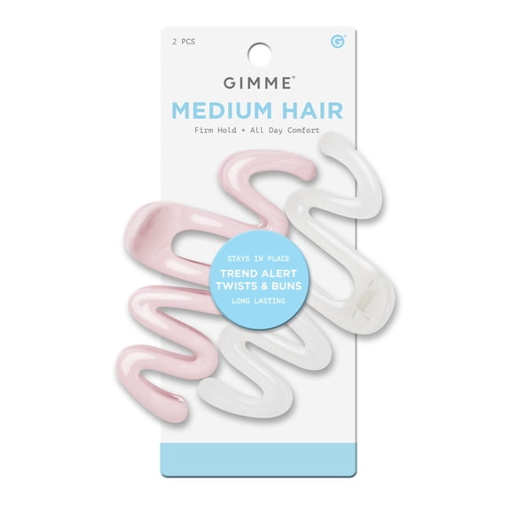 Gimme Beauty Medium Hair Trend Alert Twists & Buns - Break-Resistant, Recycled Plastic Clip - Non-Slip, Firm Hold Clip for All Hair Types - Trendy Wave Design - Pink/White