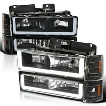 Spec-D Tuning Black LED Bar Headlights   Bumper Lamps   Corner Lights Compatible with 1994-1998 GMC C10 C/K 1500 Suburban Yukon, Left   Right Pair Headlamps Assembly