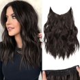 thumbnail image 1 of Invisible Wire Hair Extensions with Transparent Headband Adjustable Size 4 Secure Clips Long Wavy Secret Wire Hairpiece Dark Brown 16 Inch for Women, 1 of 1