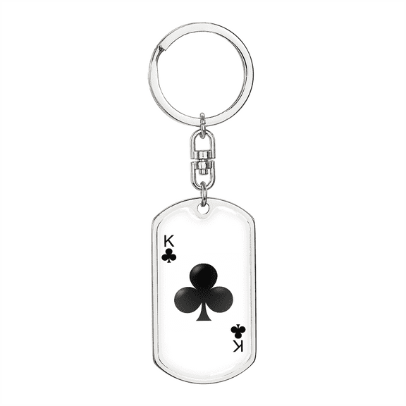 King of Clubs Plain Gambler Stainless Steel or 18k Gold Premium Swivel Dog Tag Keychain