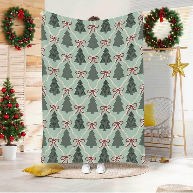 Home Christmas Flannel Christmas Tree Blanket Forest Snow Scene Thickened Printed Blanket Double Sided Plushs Nap Blanket Shawl Holiday Gift Blanket Home Essentials
