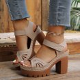 thumbnail image 2 of Womens Retro Chunky Heel Sandals Openwork Carved Platform High Heels Single Strap Open Toe Soft Sole Comfortable Summer Shoes（Beige，Size 9.5), 2 of 7