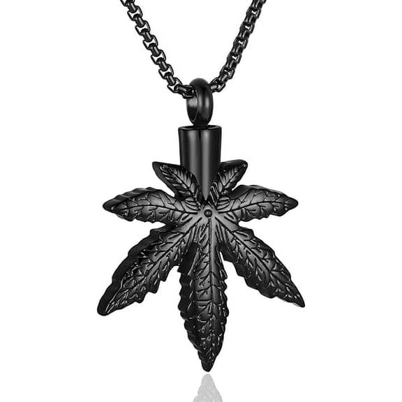 Marijuana Leaf Urn Necklace for Ashes for Men Women Adults Stainless Steel Maple Leaf Cremation Jewelry Urn Pendant
