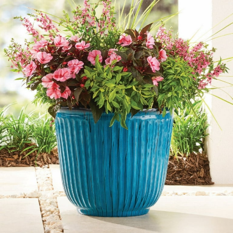 Better Homes & Gardens Kamala Round Planter, Light Blue Textured