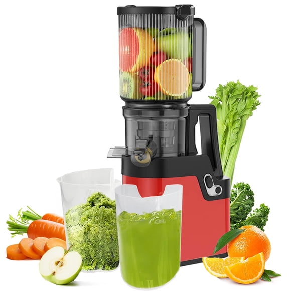 Máquina Exprimidora de Prensado en Frío, Exprimidor de Masticación Lenta de 250W con Conducto de Alimentación de 4.2" de Ancho, para Frutas y Verduras Enteras, Alto Rendimiento de Jugo, Motor Silenci