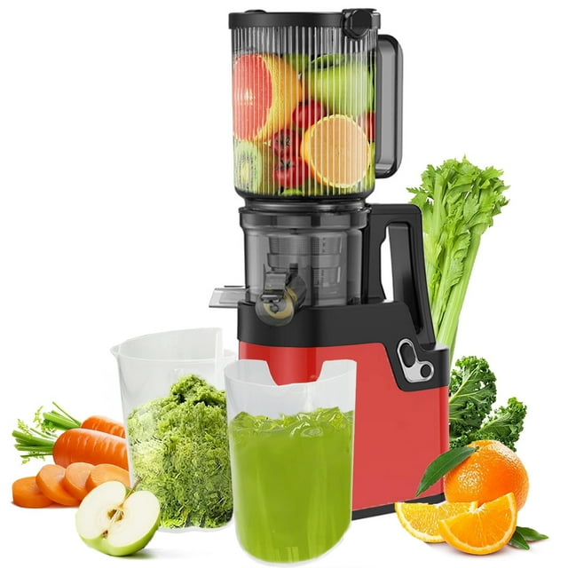 Máquina Exprimidora de Prensado en Frío, Exprimidor de Masticación Lenta de 250W con Conducto de Alimentación de 4.2" de Ancho, para Frutas y Verduras Enteras, Alto Rendimiento de Jugo, Motor Silenci