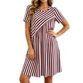 thumbnail image 2 of Snorda Summer Dress for Women Striped Dress Crew Neck Short Sleeve Patchwork Dresses Casual Loose Soft Breathable Dresses for Women All-Day Comfortable Wear, 2 of 7