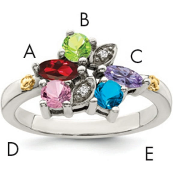 14K/Silver Two-Tone Sterling Silver & 14K Five-Stone And Diamond Mother's Ring Semi-Mount (Size 5) Made In Thailand qmr45/5-5