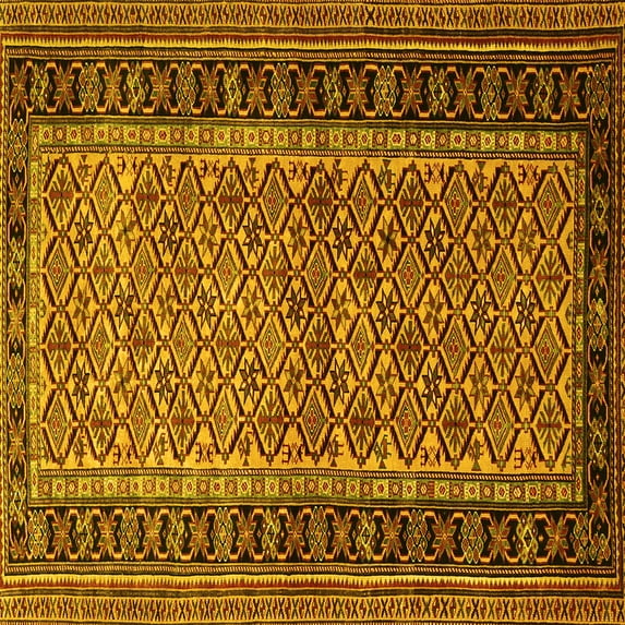 Ahgly Company Indoor Square Persian Yellow Traditional Area Rugs, 8' Square