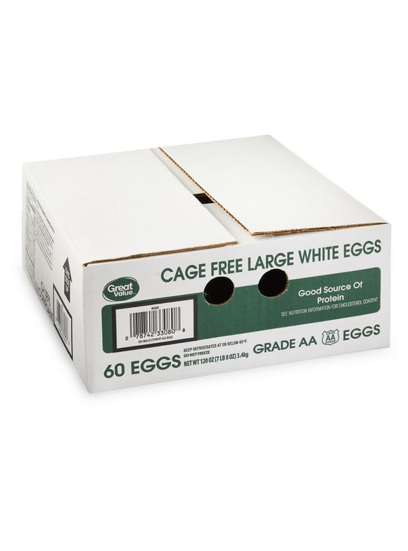 Great Value Cage Free Large AA White Eggs, 60 Count