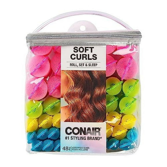 Conair Foam Self Grip Hair Rollers, Hair Curlers with Self Grip, Foam Rollers in Neon Colors, Assorted Sizes, 48 Count (Pack of 1)