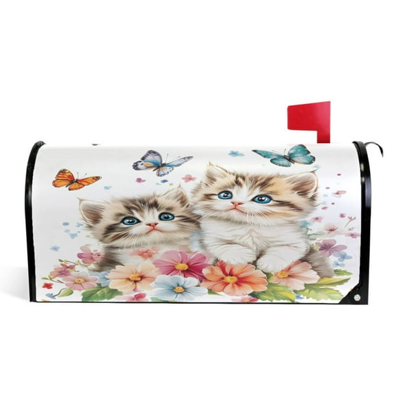 Ryvnso Mailbox Cover Cats Flower Butterfly Magnetic Mailbox Wrap Standard Size 21x18 Inch