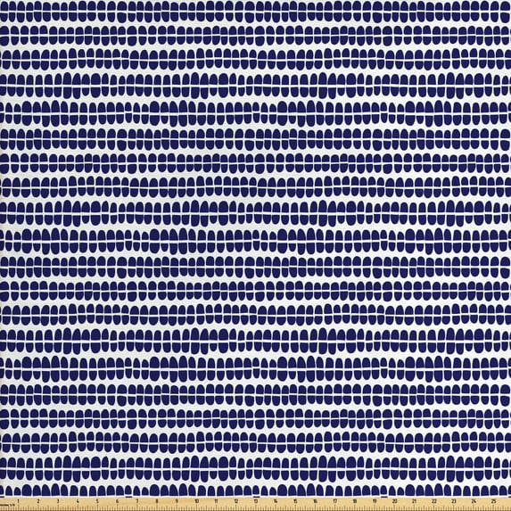 Abstract Fabric by the Yard, Horizontal Round Halves Traditional Monochrome Layout of Hand Drawn Items, Decorative Upholstery Fabric for Chairs & Home Accents, Indigo and White by Ambesonne