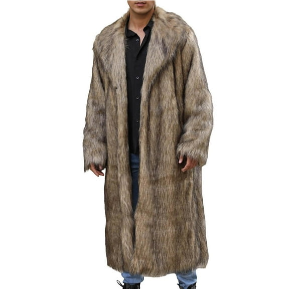 ZACPNCV Mens Long Faux Fur Coat Furry Jacket Lapel Collar Shaggy Jackets Winter Warm Outerwear Parka Overcoat