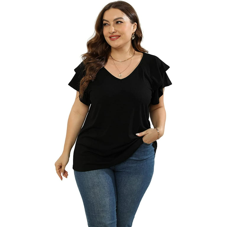  aJesdani Plus Size Tops Womens Summer V Neck Short Sleeve  Tunic Tops Blouses Shirts For Women Color 15 2X