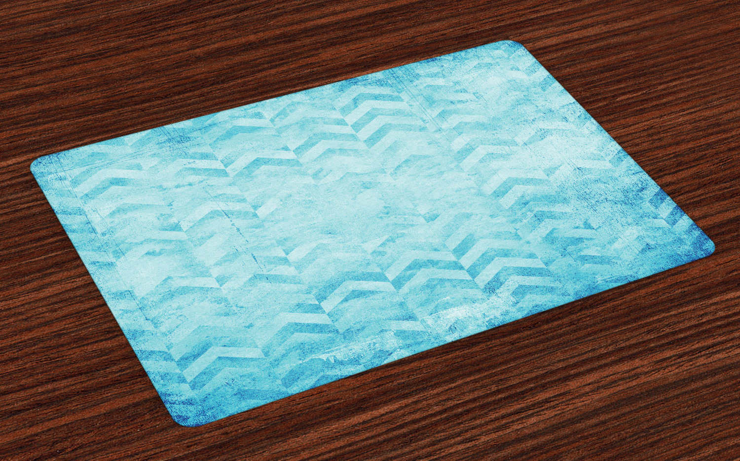 Turquoise Placemats Set of 4 Geometric Design Chevron Patterns on Old